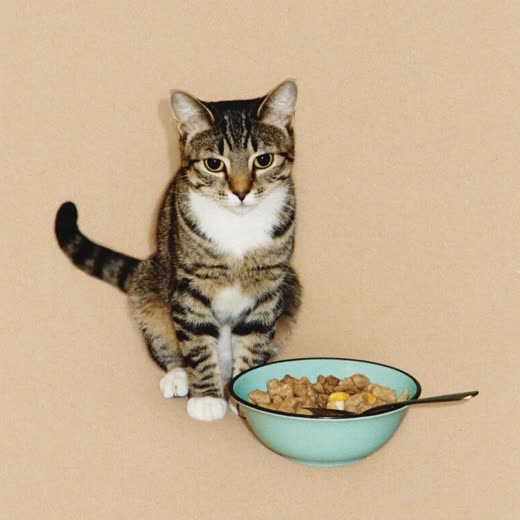 Cat beside a food bowl at feeding time